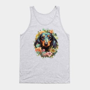 Floral Furry Friend: Vintage Dachshund Delight ' Tank Top